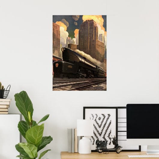 Oude stad, T1 Duplex-trein op spoorrails Poster (Thuiskantoor)