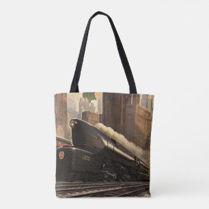Oude stad, T1 Duplex-trein op spoorrails Tote Bag