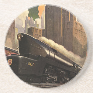 Oude stad, T1 Duplex Trein op Spoorwegen Zandsteen Onderzetter