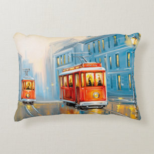 Oude Stad Tram Olieverfschilderij Accent Kussen