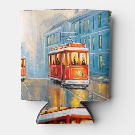 Oude Stad Tram Olieverfschilderij Blikjeskoeler (Voorkant)