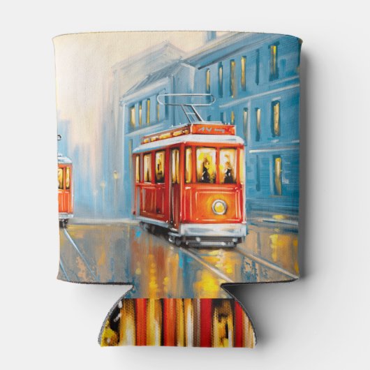 Oude Stad Tram Olieverfschilderij Blikjeskoeler (Achterkant)
