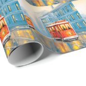 Oude Stad Tram Olieverfschilderij Cadeaupapier (Rol Hoek)