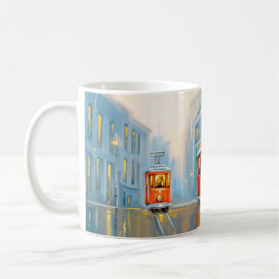 Oude Stad Tram Olieverfschilderij Koffiemok