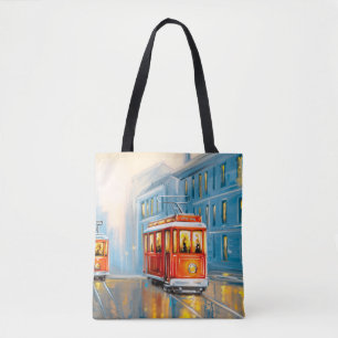 Oude Stad Tram Olieverfschilderij Tote Bag