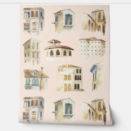 Oude stad Waterverf schetsen delicaat Behang