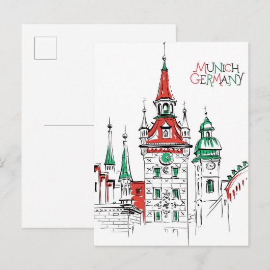 Oude Stadhuis München Duitsland Illustratie Reizen Briefkaart (Voorkant / Achterkant)