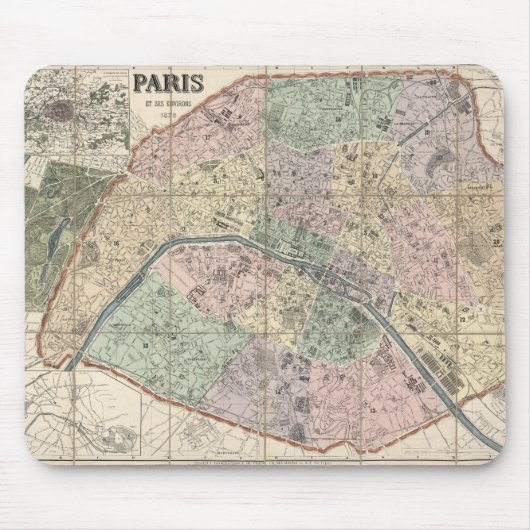 Oude stadskaart van Parijs, Frankrijk Europa Muismat (Voorkant)