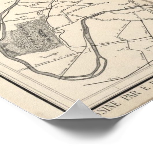 Oude  stadskaart van Parijs, Frankrijk Europa Poster (Hoek)