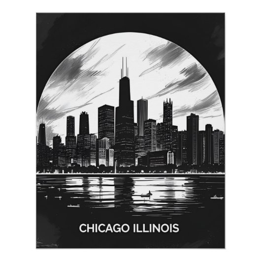 Oude stadslijn van Chicago Illinois Retro reis Perfect Poster (Voorkant)
