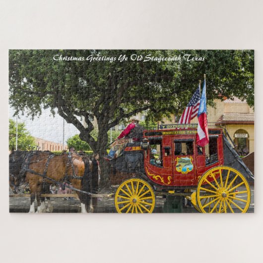 Oude Stagecoach Texas.Kerstgroeten Legpuzzel (Horizontaal)