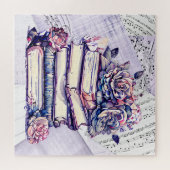 Oude stapel boeken en rozen legpuzzel (Horizontaal)