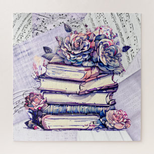 Oude stapel boeken en rozen legpuzzel