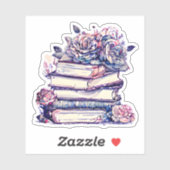 Oude stapel boeken en rozen sticker (Vel)