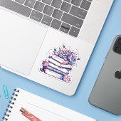 Oude stapel boeken en rozen sticker (Laptop met iPhone)