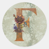 Oude Steampunk Bloem Letter F Ronde Sticker (Voorkant)