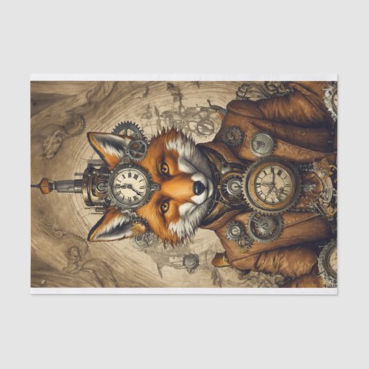  oude Steampunk Fox Tissuepapier (Voorkant)