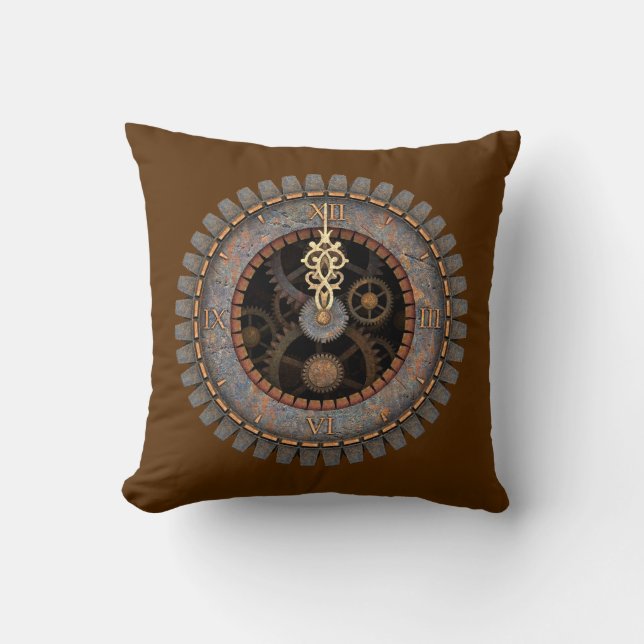 Oude Steampunk-klok #1C Kussen (Voorkant)