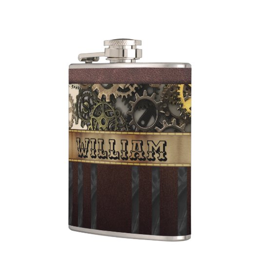 Oude Steampunk Tandwielen Metaal Leder Heupfles (Links)