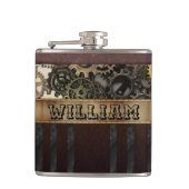 Oude Steampunk Tandwielen Metaal Leder Heupfles (Voorkant)