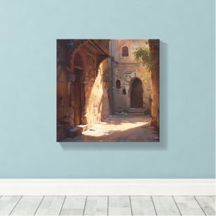 Oude steegje – zonovergoten Oude Wereld Passage Pr Canvas Afdruk
