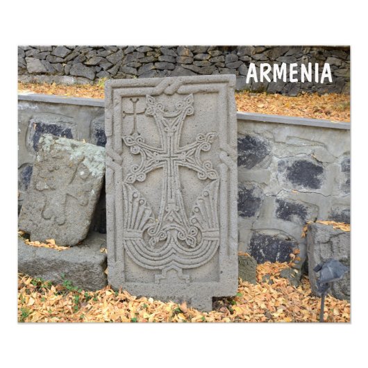 Oude steenkruisen (khachkars) in Armenië Foto Afdruk (Voorkant)