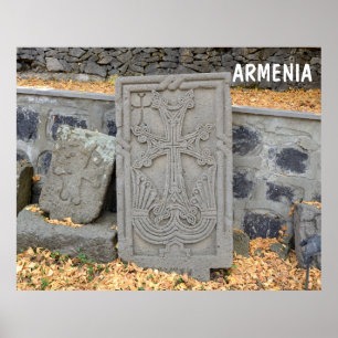 Oude steenkruisen (khachkars) in Armenië Poster