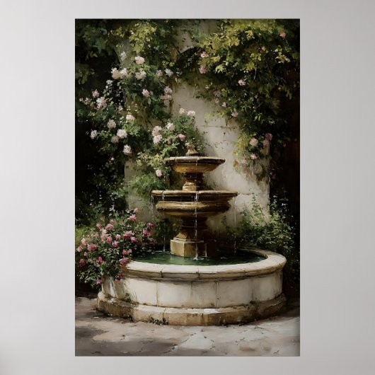Oude stenen tuinsproeier print, 19e eeuw olieverf poster (Voorkant)