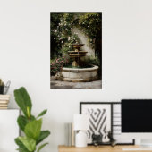 Oude stenen tuinsproeier print, 19e eeuw olieverf poster (Thuiskantoor)