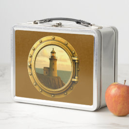 Oude Stenen Vuurtoren Bruin Metalen Lunchbox
