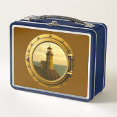 Oude Stenen Vuurtoren Bruin Metalen Lunchbox (Voorkant)