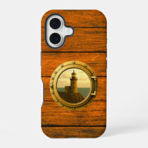 Oude Stenen Vuurtoren Houtnerf iPhone 16 Hoesje