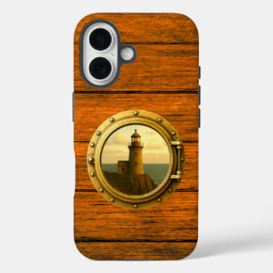 Oude Stenen Vuurtoren Houtnerf iPhone 16 Hoesje