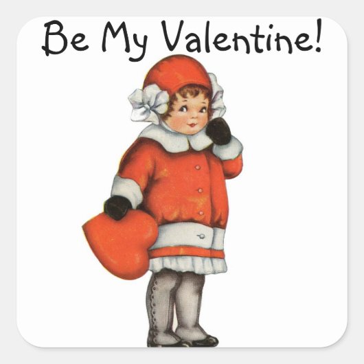 Oude sticker voor Valentijnsdag met klein meisje (Voorkant)