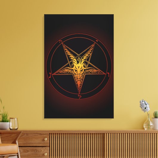 Oude Stijl Baphomet Aflame 24x36 Museum Kwaliteit Canvas Afdruk (Insitu (Woonkamer))