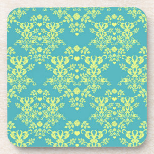 Oude stijl gele en turquoise damast patroon onderzetter