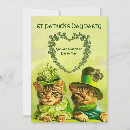 OUDE STIJL IERSE KATTEN, ST.PATRICKS DAG FEESTJE KAART (Voorkant)