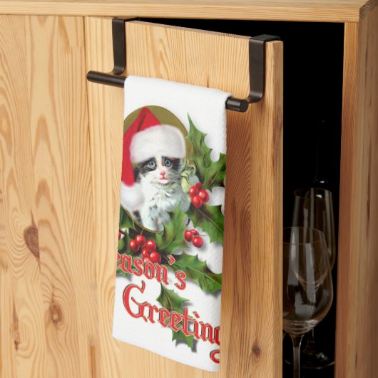 Oude Stijl Kerst Kitten Seizoensgroeten Theedoek (Derde Gevouwen)