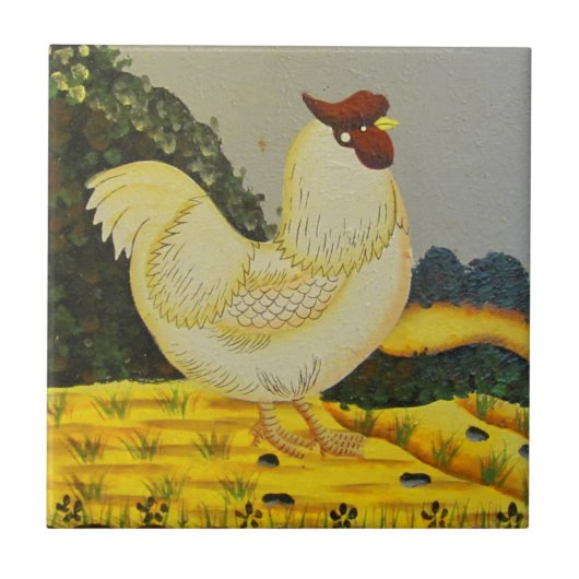 Oude stijl kip schilderij tegeltje (Voorkant)