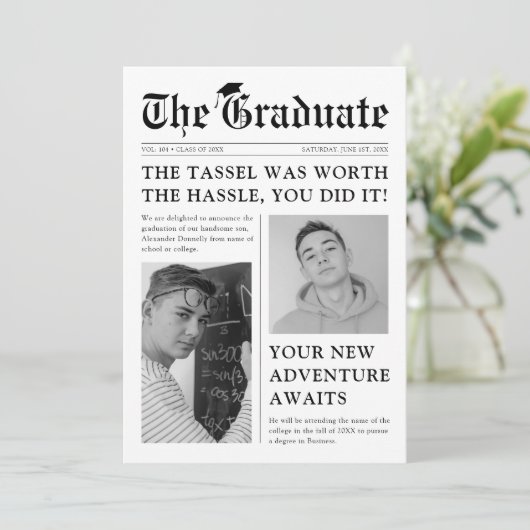 Oude Stijl Krant Afstuderen Aankondiging (Staand voorkant)