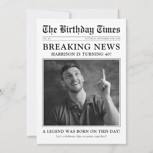 Oude Stijl Krant Foto Verjaardagsfeest Kaart (Voorkant)