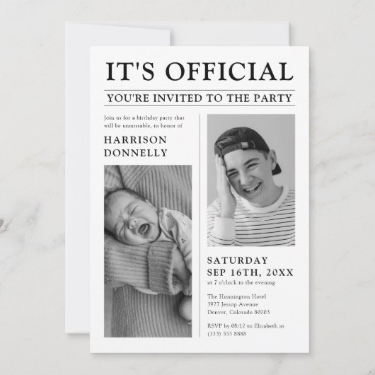 Oude Stijl Krant Foto Verjaardagsfeest Kaart (Achterkant)