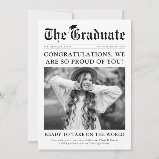 Oude Stijl Kranten Foto Afstuderen Aankondiging (Voorkant)