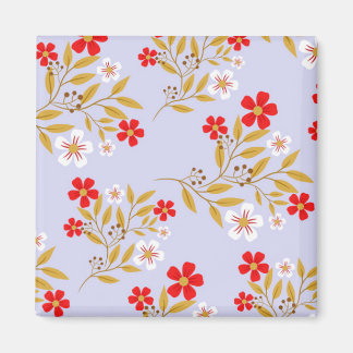 Oude stijl mooie rode bloemen op blauwe patroon magneet