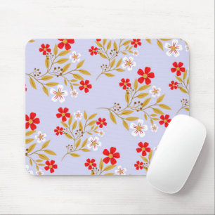 Oude stijl mooie rode bloemen op blauwe patroon muismat