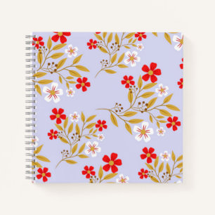 Oude stijl mooie rode bloemen op blauwe patroon notitieboek