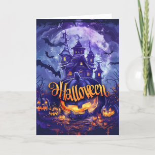 Oude stijl spookhuis en pompoen Halloween Feestdagen Kaart