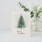 Oude stijl Waterverf kerstboom in sneeuw Briefkaart (Staand voorkant)