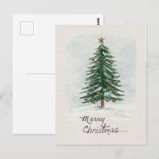 Oude stijl Waterverf kerstboom in sneeuw Briefkaart (Voorkant / Achterkant)