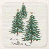 Oude stijl Waterverf kerstboom in sneeuw Kartonnen Onderzetters (Voorkant)